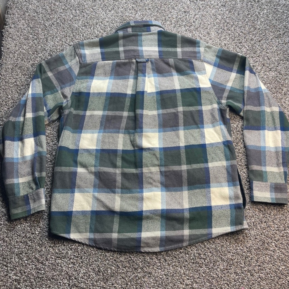 Orvis Men's XL Plaid Flannel Shirt Green Blue Fleece Lined Collar Button Down - Picture 3 of 8